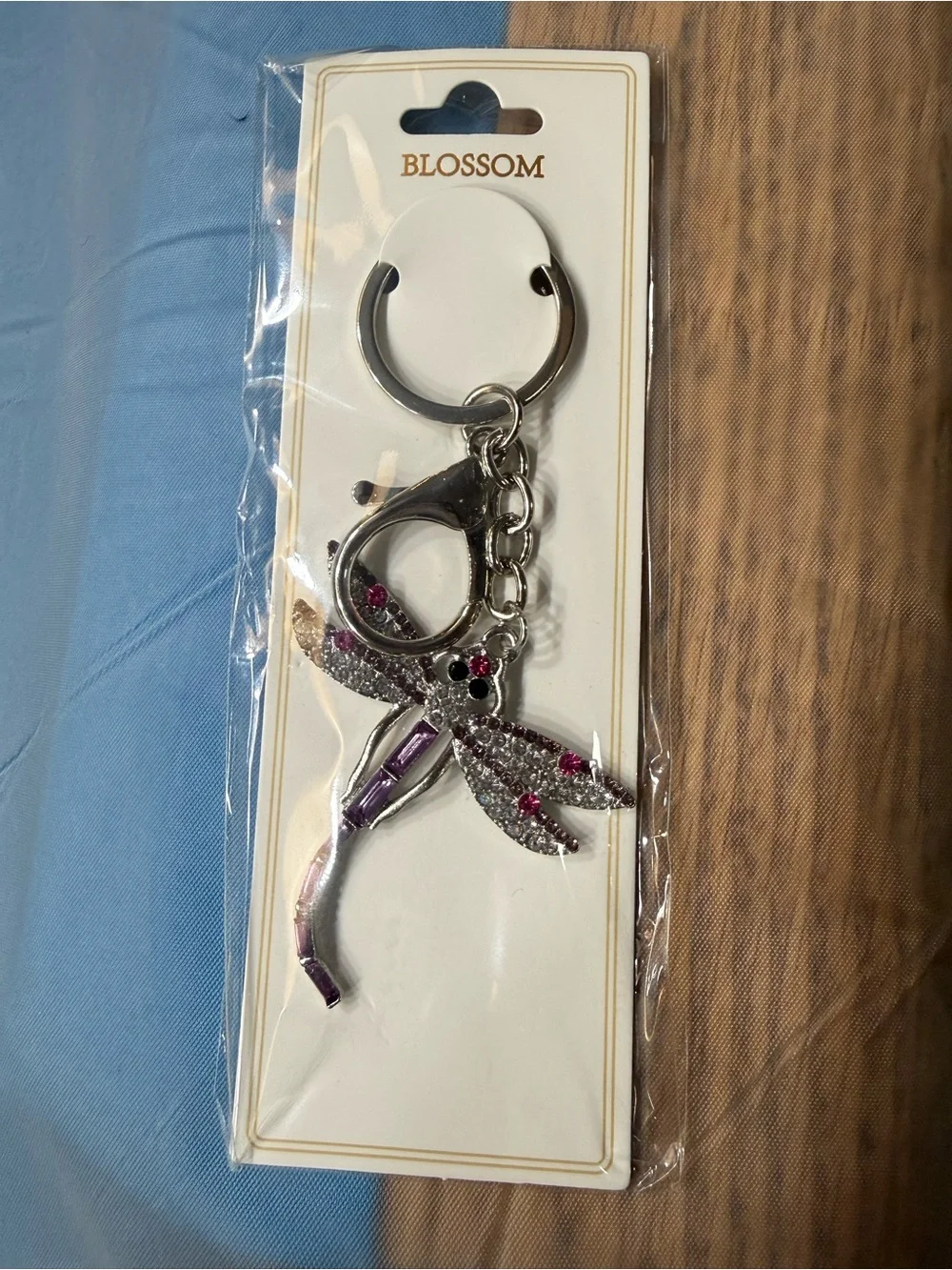 Silver Dragonfly Crystal Keychain Charm - Women's Key Accessory more colors
